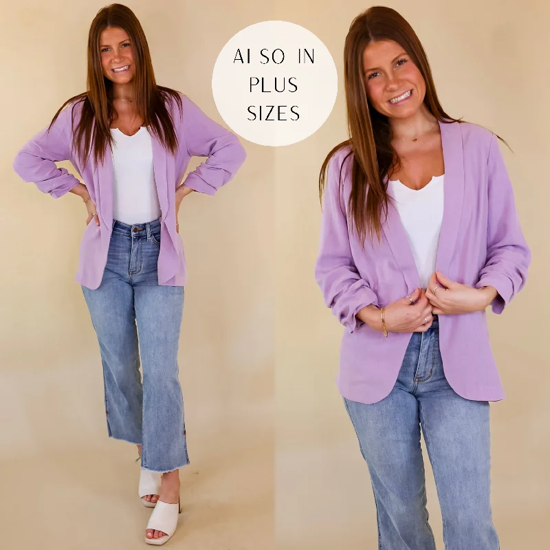 Don't Miss Out Promise Me Open Front Linen Blazer in Lavender Purple