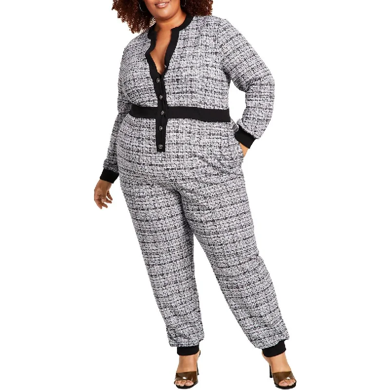 Trendy Women's Wear Nina Parker Womens Plus Tweed Jogger Leg Jumpsuit