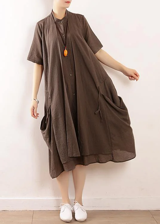 Everyday Fashion DIY gray cotton clothes For Women Organic Runway big pockets long summer Dresses