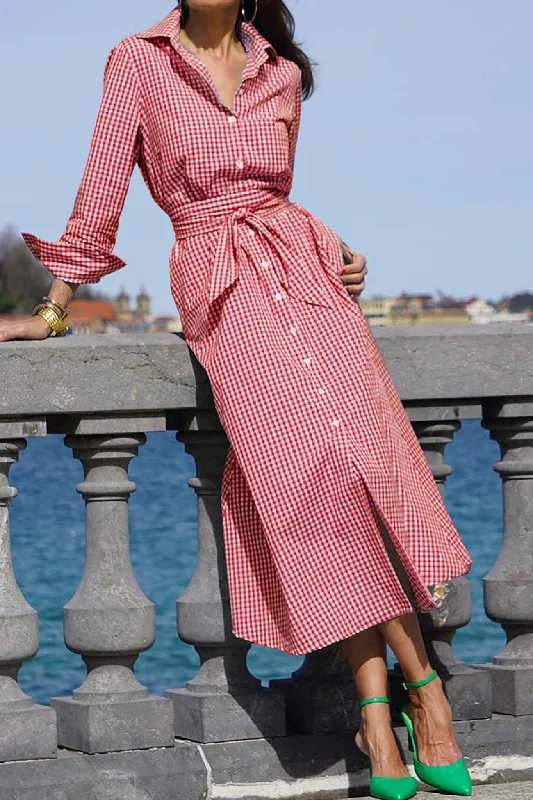 Summer Sale Plaid Tie-waist Shirt Dress