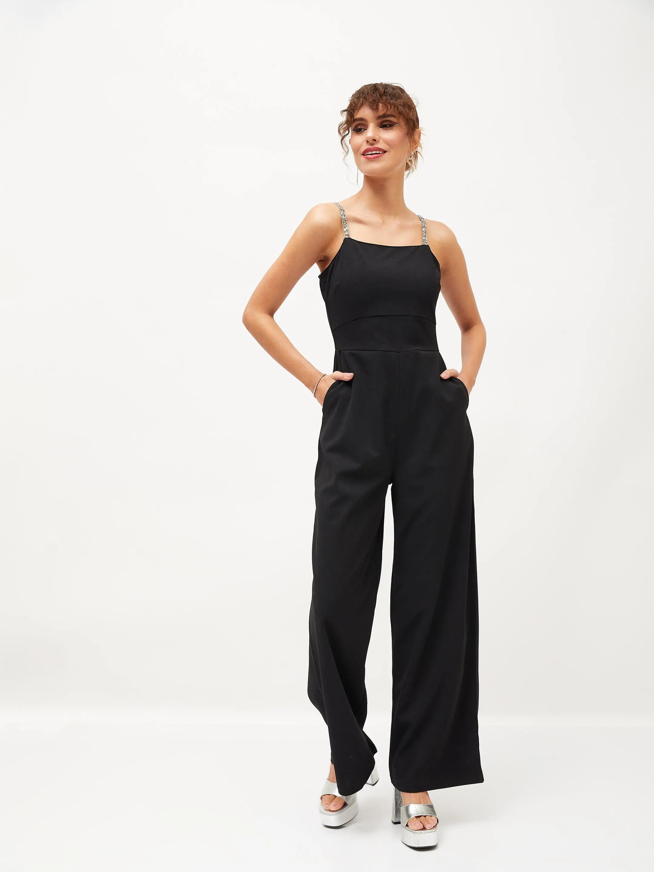 Big Savings Women Embellished Standard Black Jumpsuits & Sets