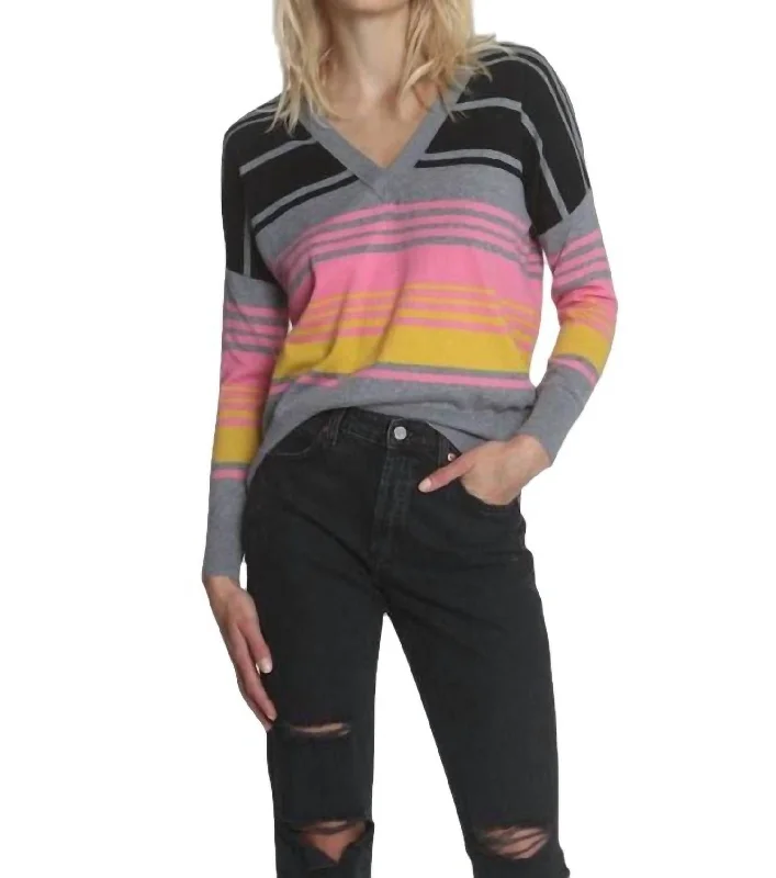 End Of Season Clearance Sunrise Stripe Vee Top In Pink Multi