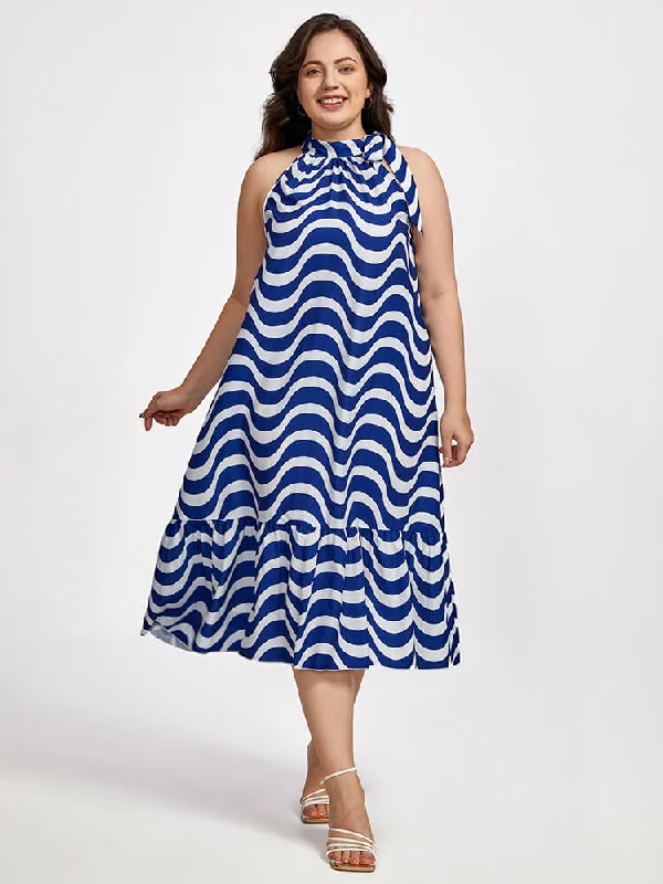 Online Boutique Stores Plus Striped Halter Frill Trim Midi Dress