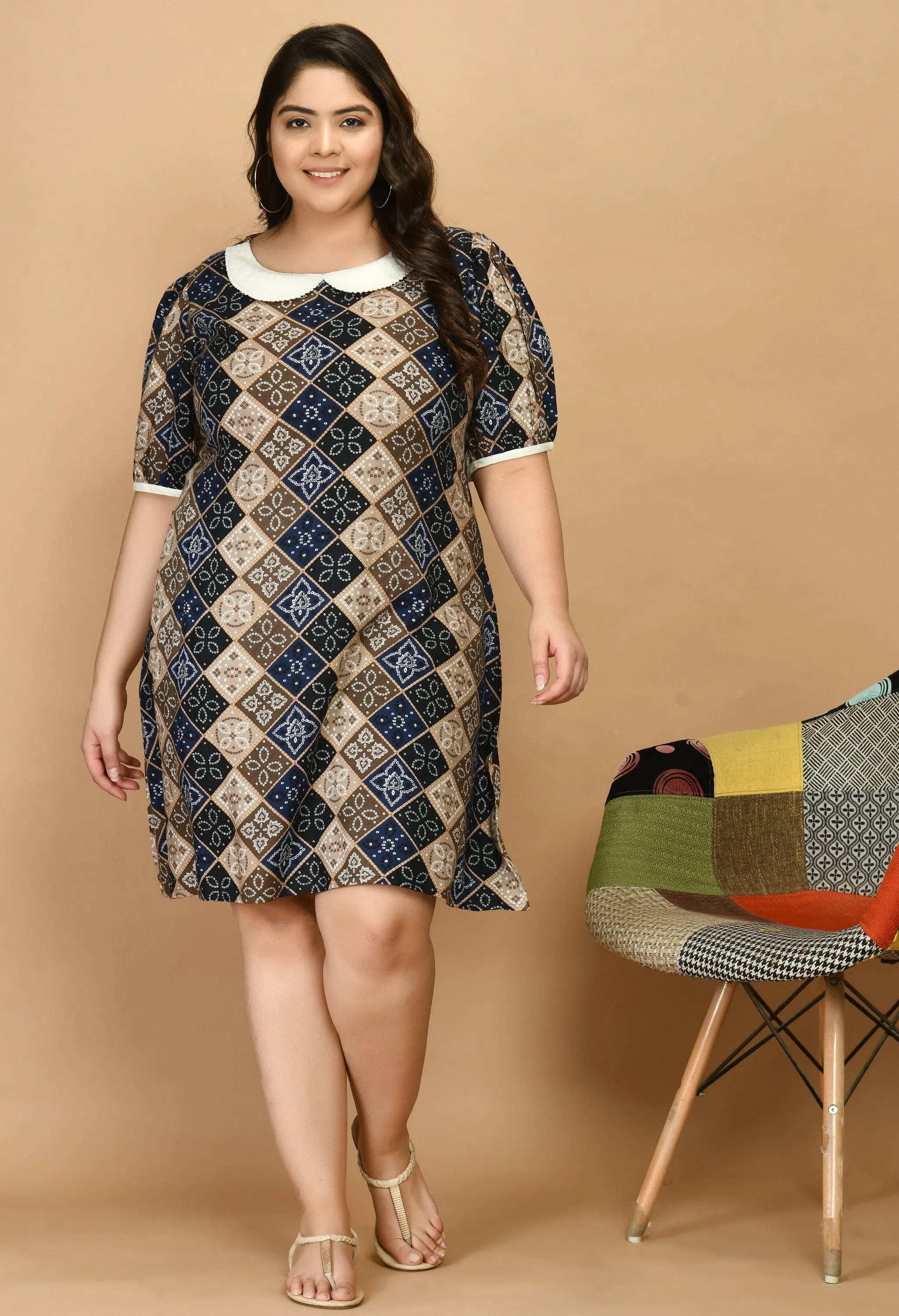 High End Fashion Plus Size Bandhani Printed Ethnic Dress