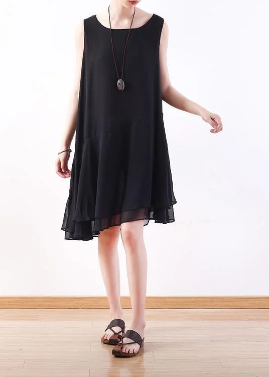 Online Boutiques Affordable Italian black Chiffon outfit Korea linen sleeveless A Line summer Dresses