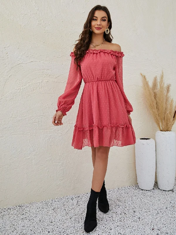 Versatile Women's Clothing for All Occasions KittenAlarm - Off Shoulder Ruffle Hem Chiffon Dress