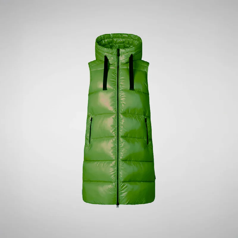 Fashion Forward Femininity Woman's Iria Hooded Puffer Vest in Grass Green