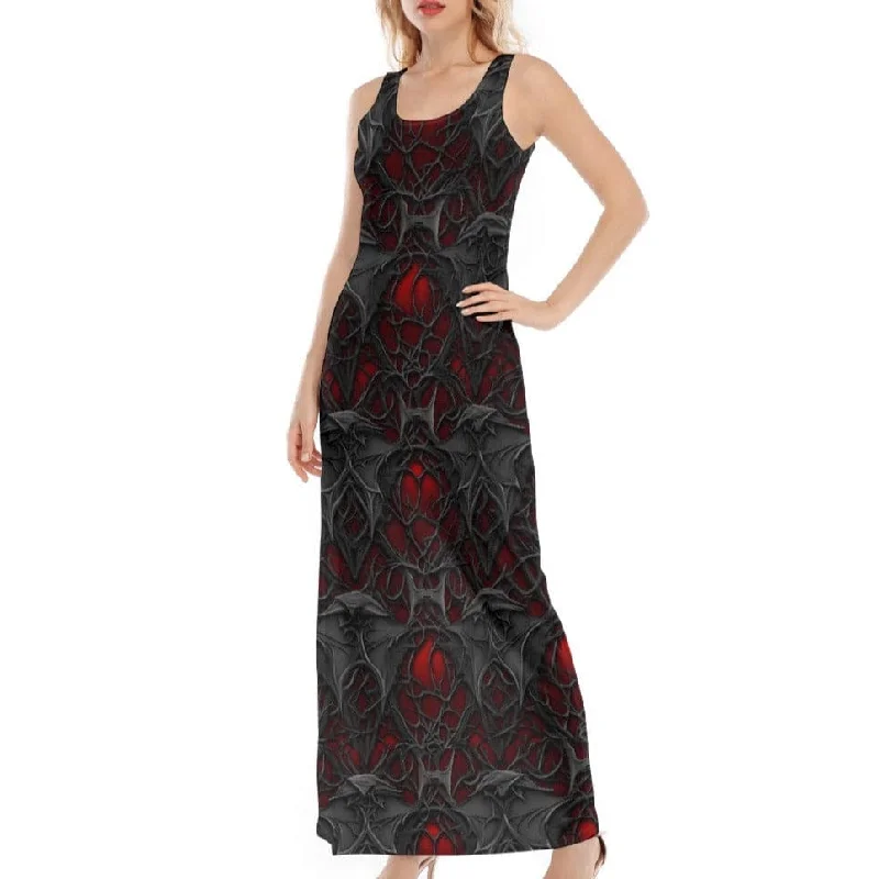 Versatile Wardrobe Essentials Women's Gothic Red & Black Maxi Dress