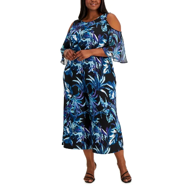 Women's Casual Dresses Connected Apparel Womens Plus Printed Wide-Leg Jumpsuit