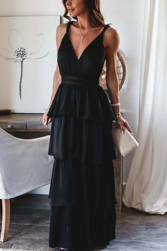 Best Sellers Formal Introduction Ruffle Tiered Maxi Dress - Black