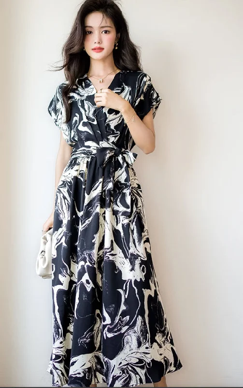 Holiday Discount Printed Black Long Dress