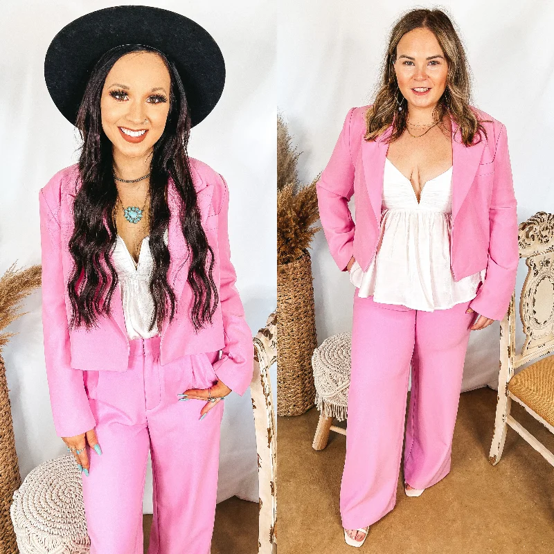 Stylish Statements Certified Chic Cropped Blazer with Pockets in Pink