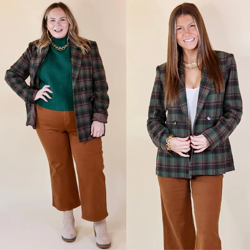 Stylish Loungewear for Women Ready For Anything Plaid Blazer in Brown and Green