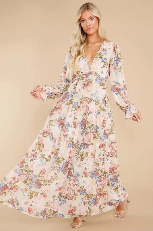 Best Deals Of The Season Gracefully Yours Floral Chiffon Boho Maxi Dress