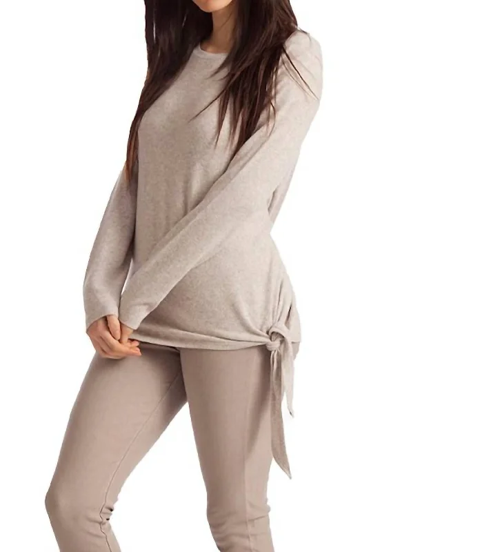 Chic Women's Clothing Online Ellie Side Tie Kashmira Sweater In Oatmeal