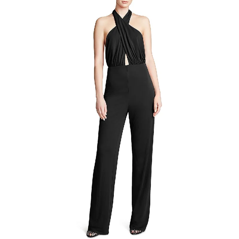 Trendsetter's Closet Halston Womens Kaiya Halter Open Back Jumpsuit