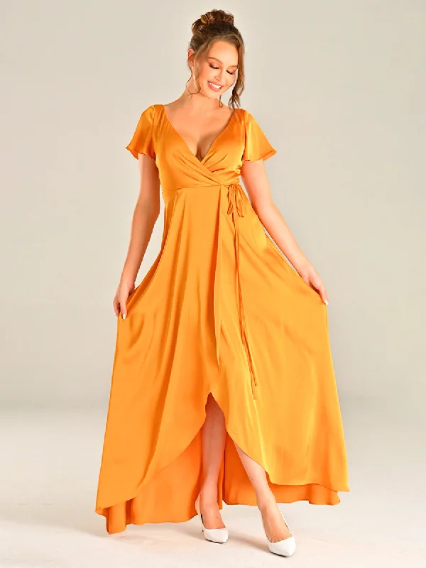 Travel Essentials Golden Yellow Bridesmaid Dress Chiffon High Slit