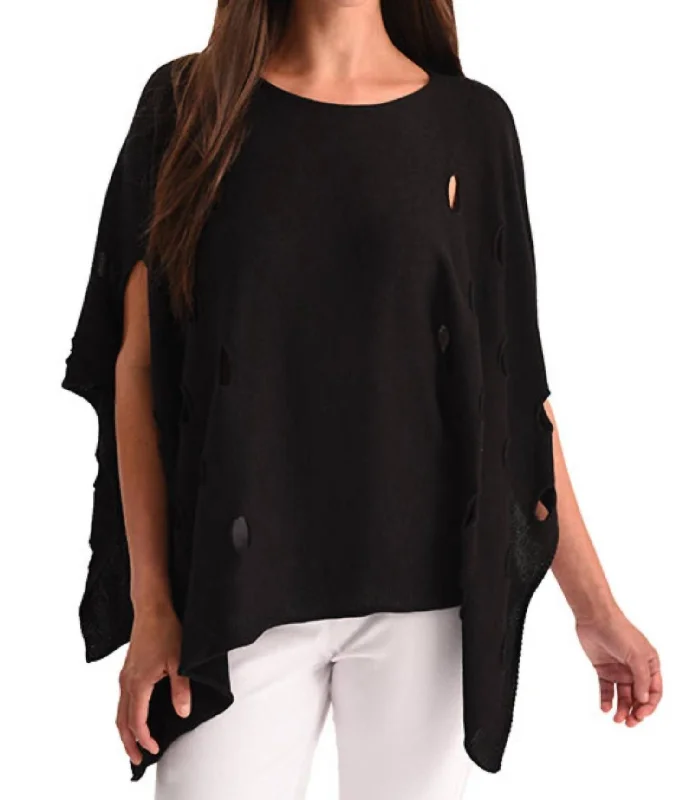 Unique Women's Fashion Pieces Cut Out Poncho In Black