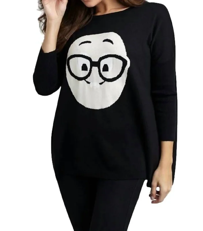 Women Wear Brands Geek Chic Emoji Pullover In Black