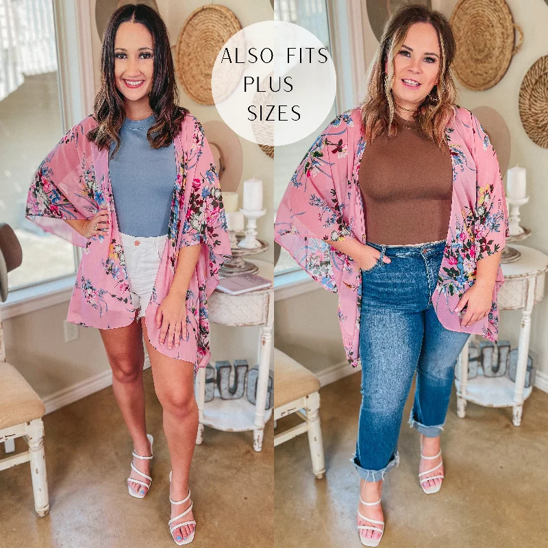 Special Offer Garden Kisses Open Front Floral Kimono in Light Pink