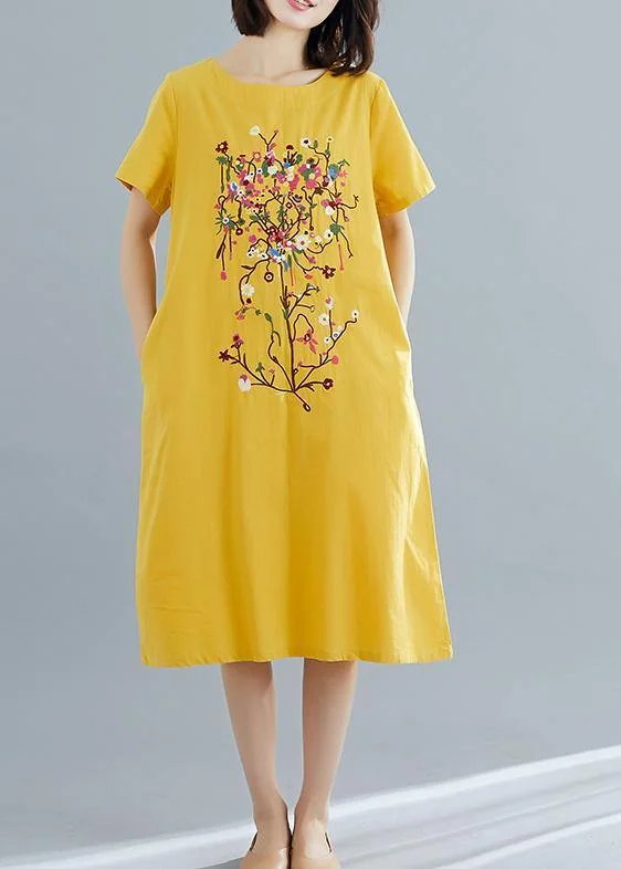 Trend Setting Threads Chic yellow prints Cotton quilting dresses short sleeve shift summer Dress