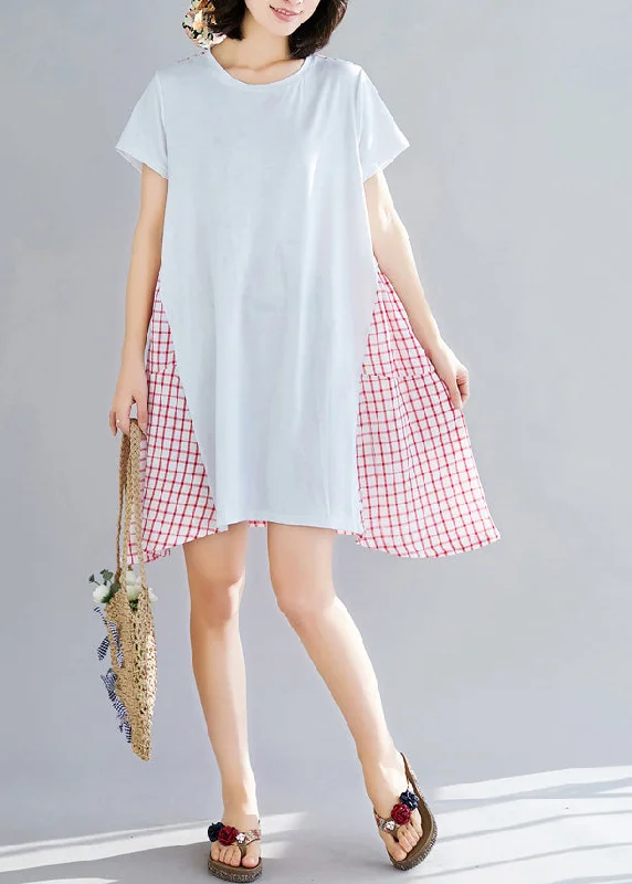 Women's Evening Wear Bohemian red Plaid Cotton clothes Women large hem Dresses Summer Dress