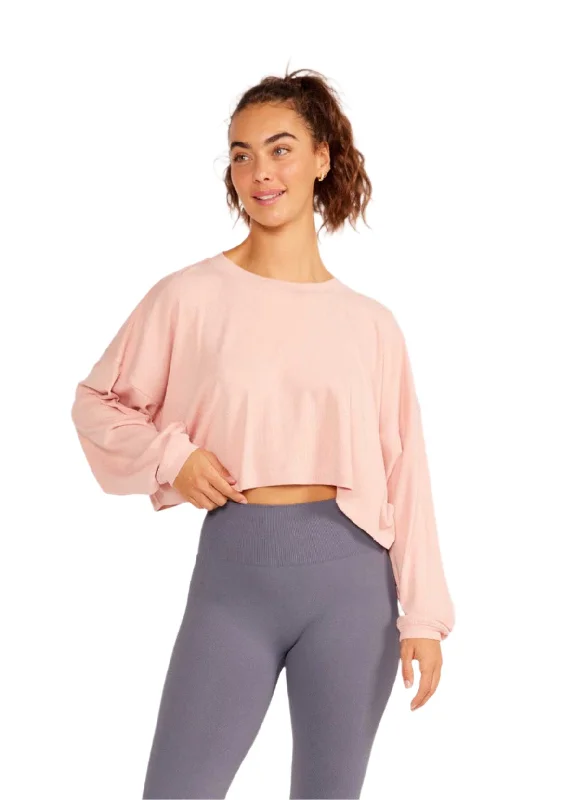 Comfy Women's Outfits for Daily Wear Alexa Oversize Long Sleeve Crop Top - Powder Pink