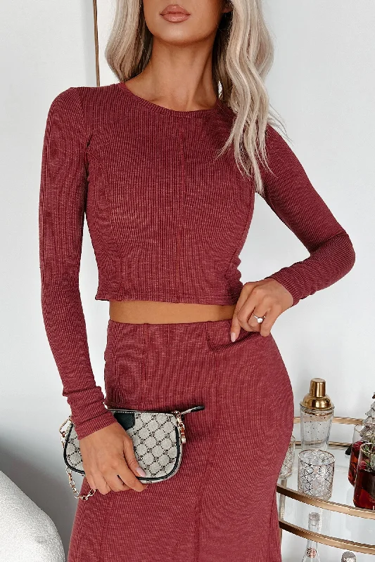 VIP Member Discount All In Theory Inverted Seam Long Sleeve Top (Burgundy)