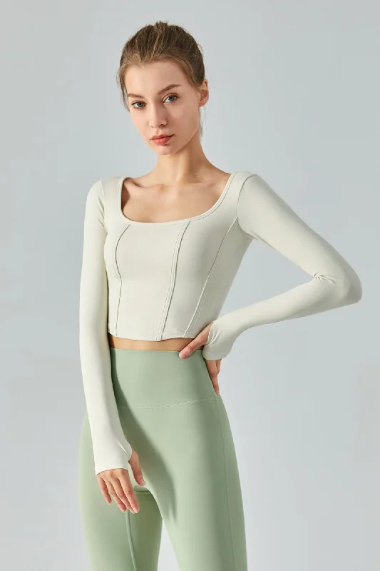 Trendy Women's Fashion Long Sleeve Sports Seamed Corset Top