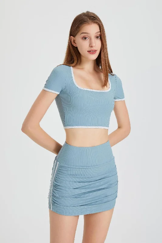 Stylish Loungewear for Women Ribbed Contrast Trim Crop Top with Built-In Bra