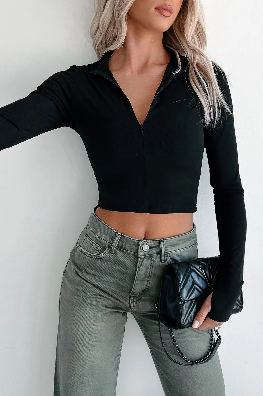 New Arrivals Smiles For Miles Half-Zip Long Sleeve Top (Black)