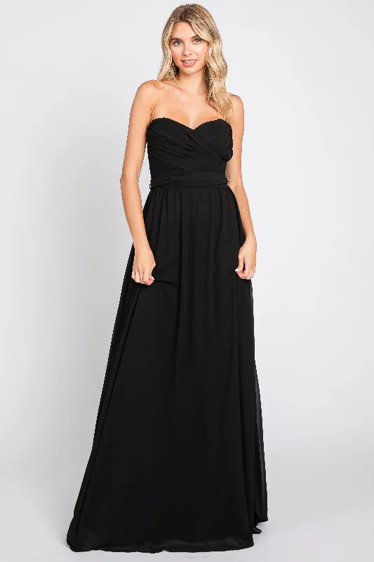 Elegant Fashion Black Sweetheart Convertible Chiffon Gown