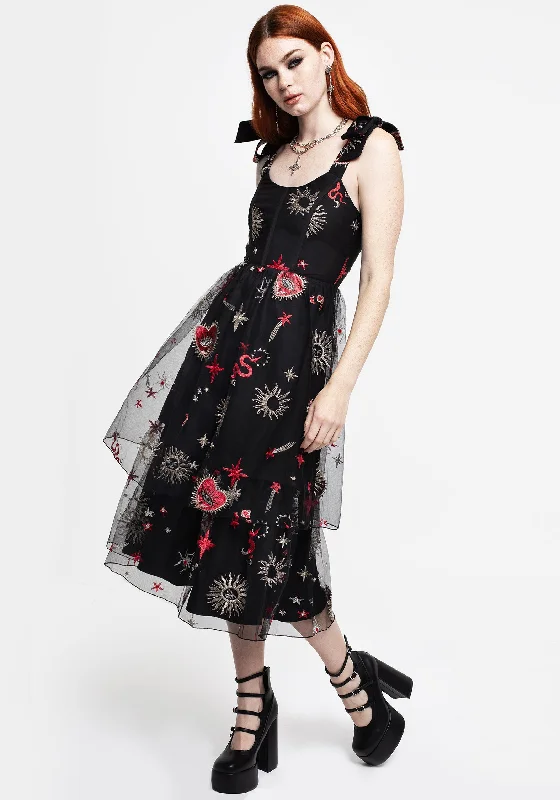 Forward Trendsetter Bloodlust Embroidered Corset Midi Dress