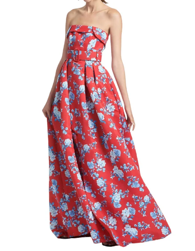 Weekend Sale Brielle Gown In Red Blue Floral