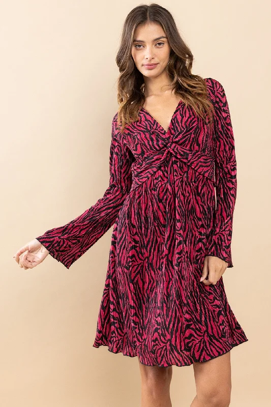 Top 10 Women's Online Clothing Stores Burgundy Printed Plisse Dress