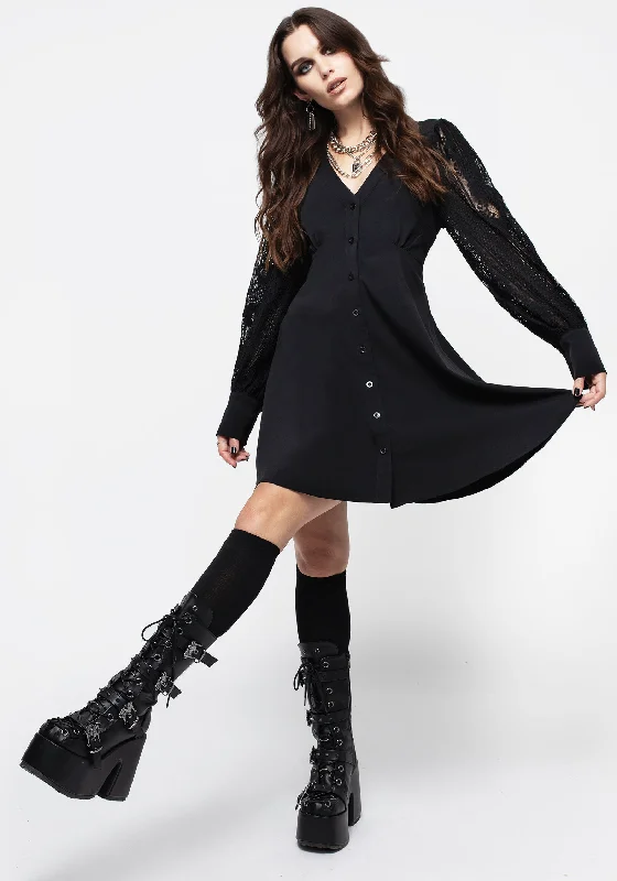 Evening Looks Covenant Lace Sleeve Button Up Mini Dress