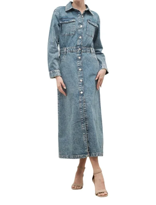 Luxe Women's Fashion Denim Maxi Dress In Blue