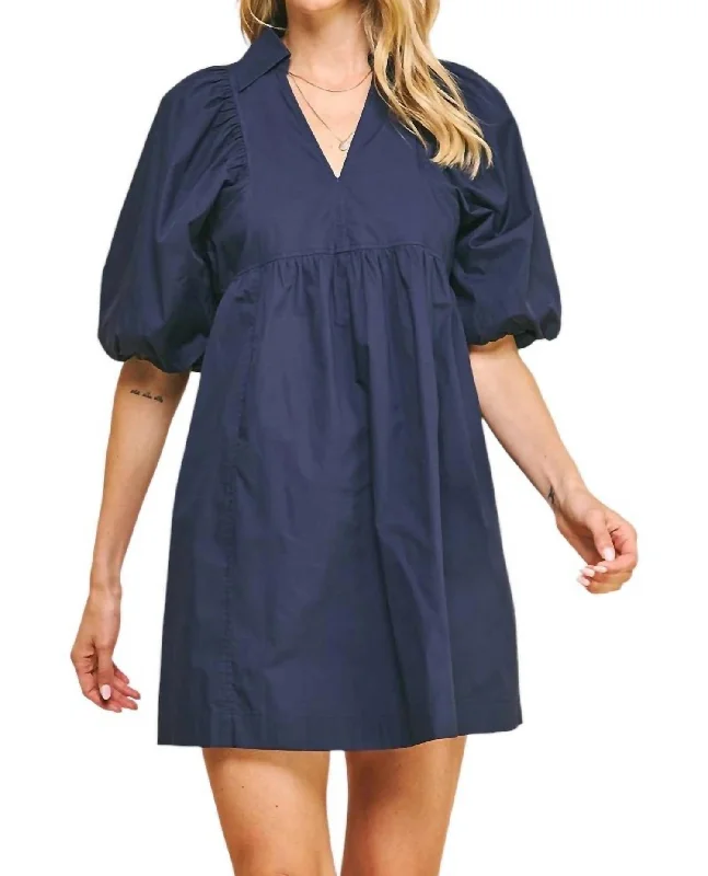 Limited Time Offer Easy Essential Collared Mini Dress In Navy