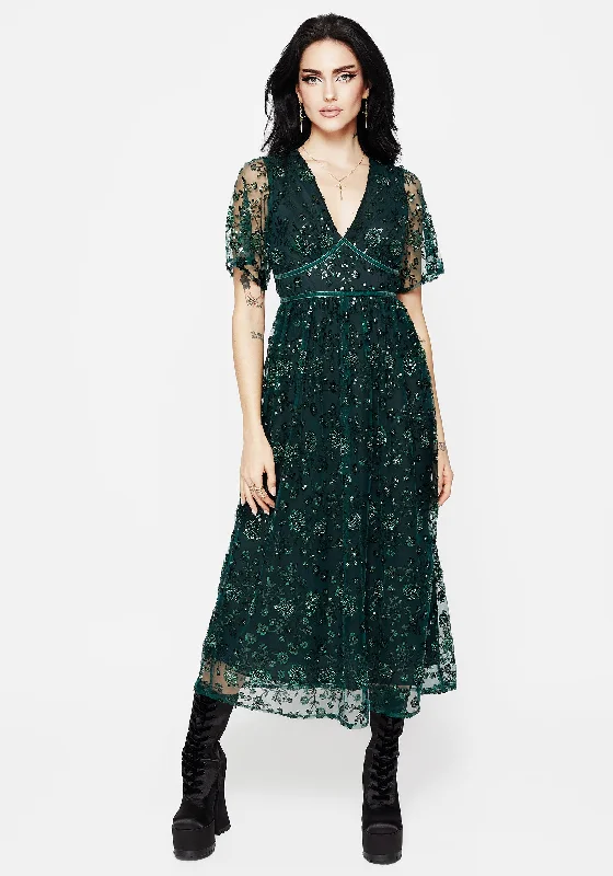 Enjoy Discount Glimmer Embroidered Sequin Lace Angel Sleeve Midaxi Dress