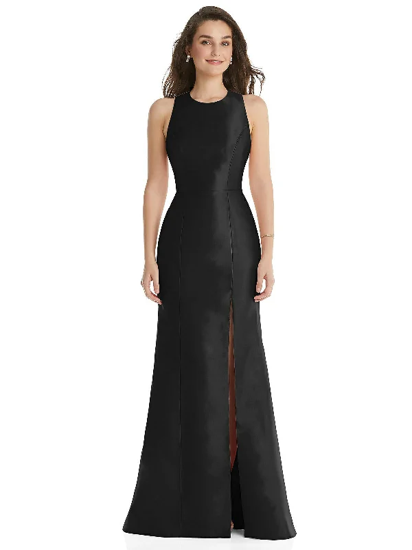 Boutique Dress Online Jewel Neck Bowed Open-Back Trumpet Dress with Front Slit