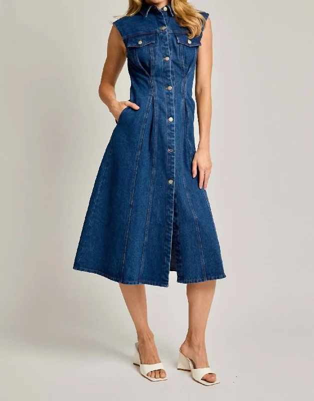 Sale For Women Ky Denim Sleeveless Midi Dress In Medium Wash