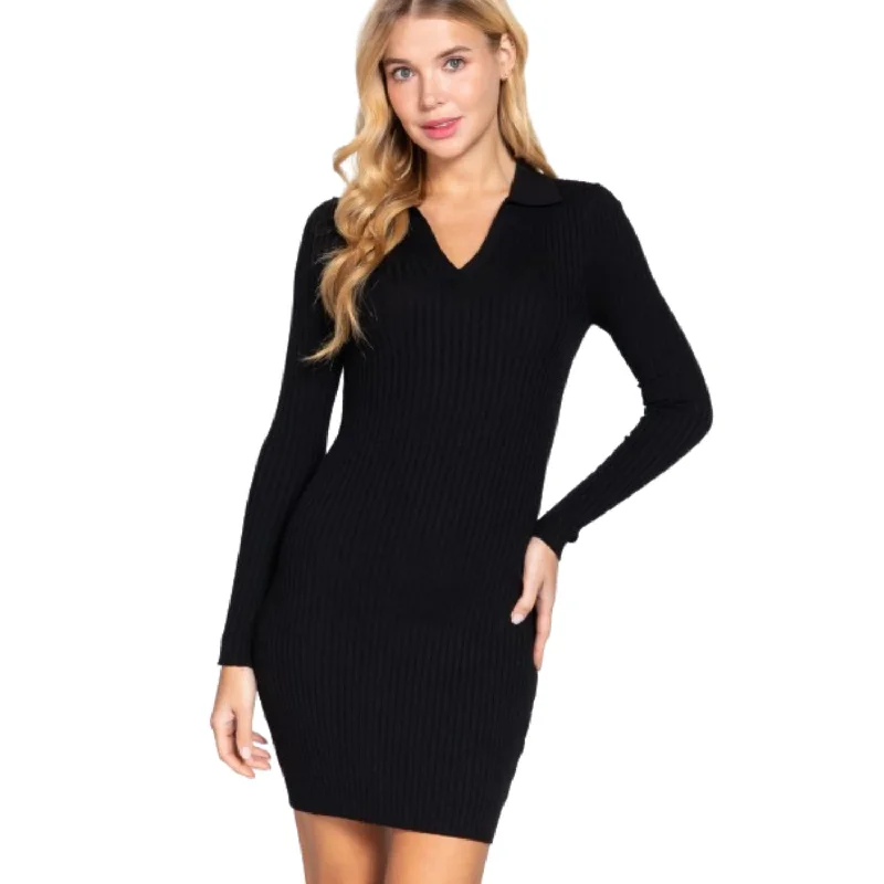 Timeless Elegance Redefined Long Sleeve V-neck Sweater Rib Mini Dress