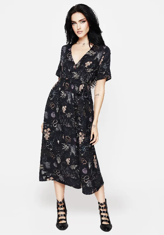 Stylish Women's Clothes for Work and Play Maudeline Victoriana Print Eco-Viscose Midi Wrap Dress