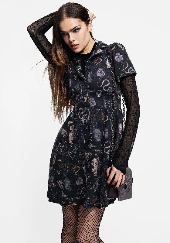 Sale On Clothing Maudeline Victoriana Print Eco-Viscose Mini Shirt Dress