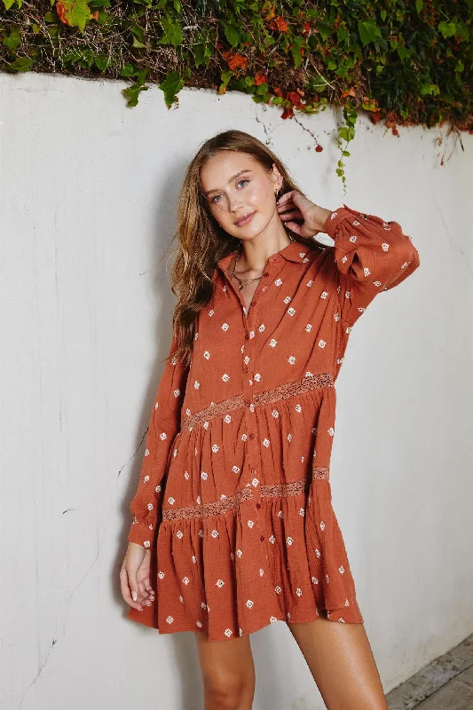 Limited Stock, Big Discounts Rust Button Down Swing Dress