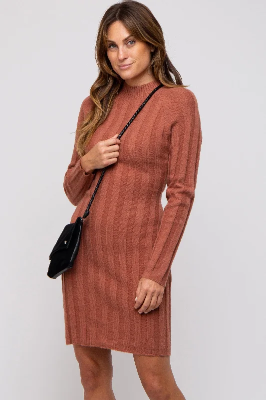 Women's Clothing Boutique Rust Knit Cutout Back Sweater Dress