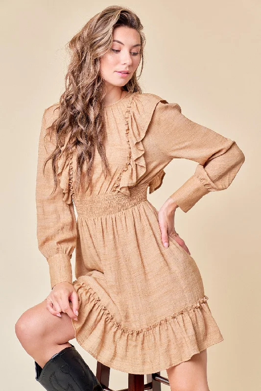 Sales Clothes Sand Ruffle Woven Dress