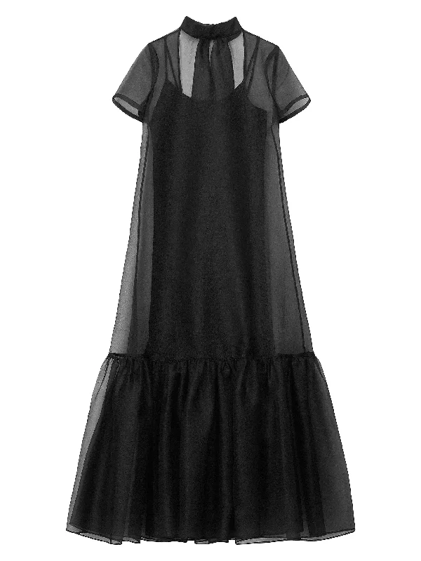 Chic Casual Style STAUD Women's Calluna Organza Floor Length Dress, Black