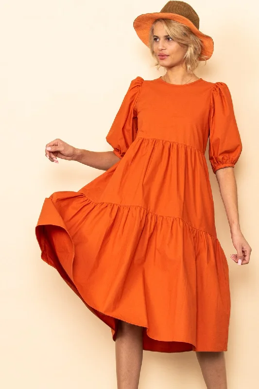 Modern Casual Clothing Sunrise Poplin Tiered Midi Dress