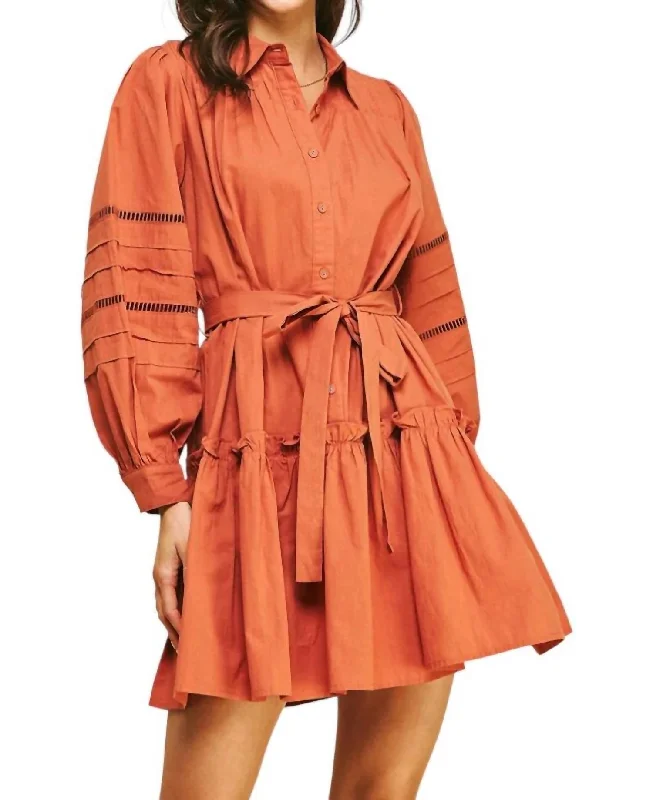 Big Savings Take A Chance Buttondown Belted Mini Dress In Pumpkin Orange